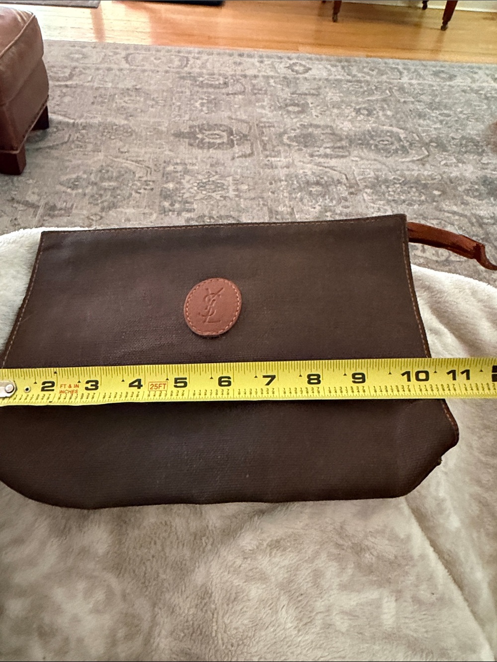 Yves Saint Laurent Brown Canvas Clutch with Leather Logo Patch - Picture 3 of 9